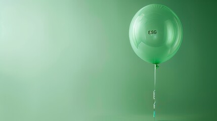 Green balloon with ESG letters, concept: Sustainability bursts, greenwashing ?, green background, copy and text space, 16:9