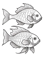Fish different position line smoothly outlined for coloring page white background ai generated