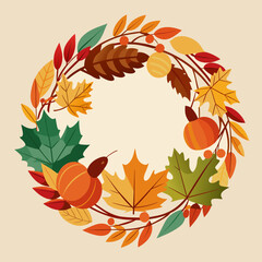 Rustic Autumn Wreath, Vector graphics element silhouette illustration