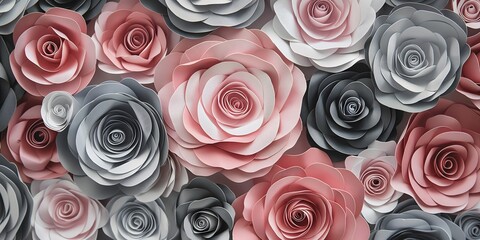 Rosen in weichen Farben, Rosen aus Papier, Muster aus farbenfrohen Rosen - obrazy, fototapety, plakaty