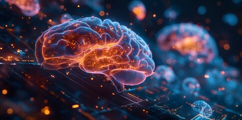 Gehirnscan von einem Radiologen, modernste Medizintechnik, Scan des Gehirns auf einem interaktiven Bildschirm, Konzept Arzt und Medizin - obrazy, fototapety, plakaty