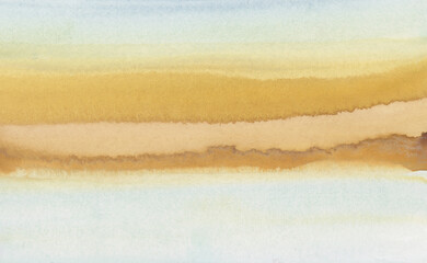 Obraz premium Ink watercolor hand drawn smoke flow stain blot line landscape on wet paper texture horizontal long background.
