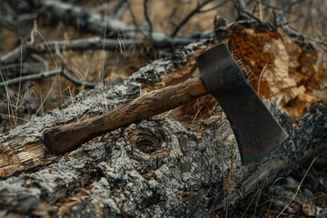 Hatchet in log