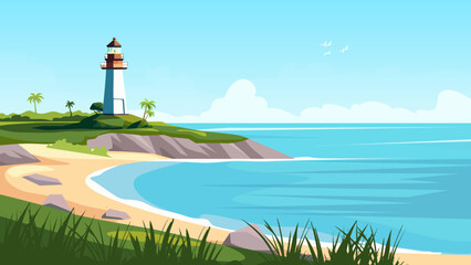 Illustration of Lighthouse on sea coast © Creade