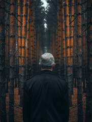 Homme au milieu d'une for&ecirc;t de bambou calcin&eacute;s, incendie en for&ecirc;t, d&eacute;gradation &eacute;cologique, perte de biodiversit&eacute; et saccage de la nature