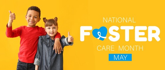 Banner for National Foster Care Month with happy little children
