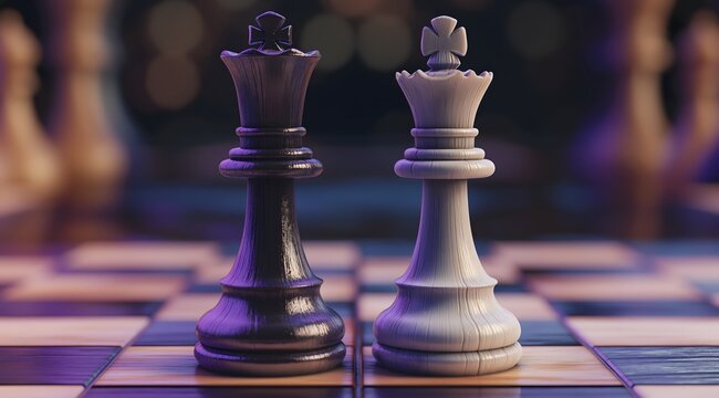 Schachfiguren stehen auf einem edlen Schachbrett, Konzept Intelligenz, richtiger Schachzug