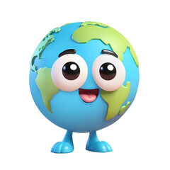 3d rendering happy cartoon planet earth character Isolated On Transparent Background, PNG File Add