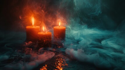 Group of Lit Candles on Wet Ground