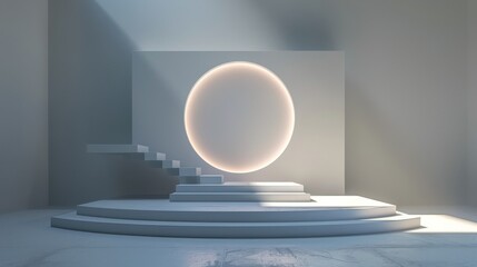 White Room With Stairs and Round Light