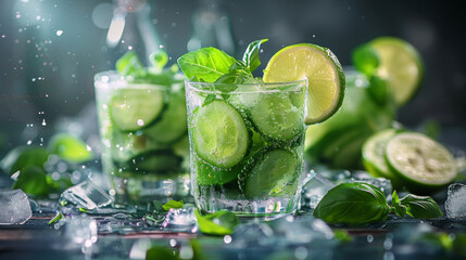 Refreshing Cucumbers and Mints in Water