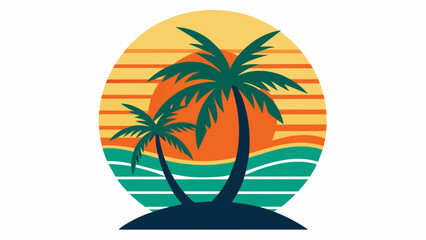 Tropical Sun and Palm Tree T-shirts design, Vector retro sunset and palm silhouettes, Graphics for apparel, icon, logotype
