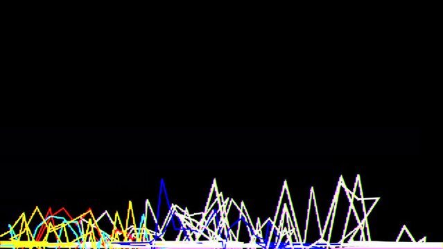 Green glitch dotted broken lines animation on a black background. Music glitch pixelated lines or Vj zig zag computer damaged display for music stage, rave, shows, techno music	