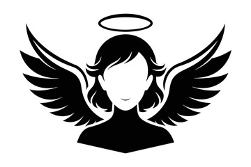 silhouette image,Angel head icon ,vector illustration,white background
