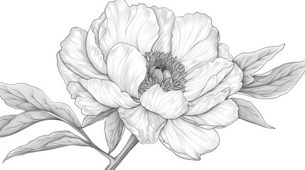 Line Art Illustration of a Solitary Peony Flower on White Background Generative AI