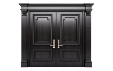 Black double door against a white background