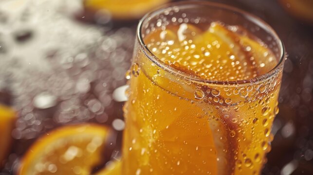 Close-Up of Chilled Orange Juice in a Glass Generative AI