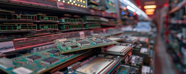 Viele Computerchips, Mikrochips für digitale Geräte, GPU auf einem Haufen, Konzept Chipmangel - obrazy, fototapety, plakaty