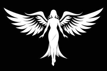  silhouette image,Angel,vector illustration,white background
