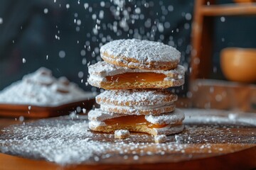 Alfajor cookie with sweet filling and sugar coating - obrazy, fototapety, plakaty
