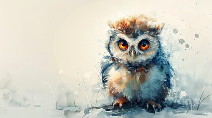 Adorable Baby Owl Watercolor Painting on White Background Generative AI
