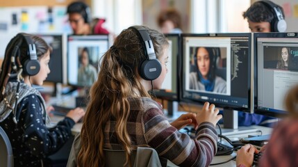 Digital Event Planning Cinematic shots of event planners coordinating and managing virtual events  AI generated illustration