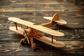 Handcrafted plane on the wooden table