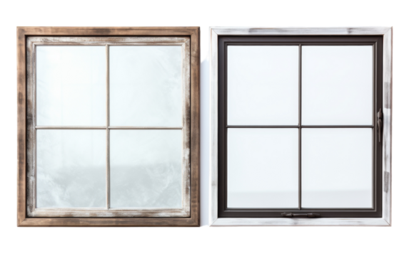 A white and brown window stand side by side, creating a beautiful contrast in color and design