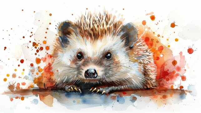Adorable Hedgehog Watercolor Painting on White Background Generative AI