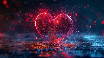 Heart symbol, love, abstract neon background. - obrazy, fototapety, plakaty