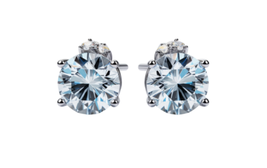 A dazzling pair of diamond earrings shimmering against a pristine white background