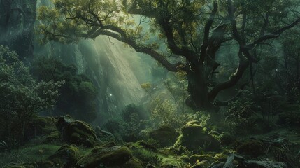 Fantasy Forests Cinematic shots of enchanted forests and magical woodlands evoking the sense of wonder and adventure found in fairy tales  AI generated illustration