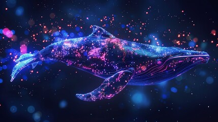Sea whale, abstract neon background.