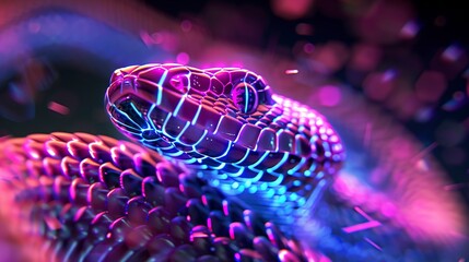 Poisonous snake, abstract neon background. - obrazy, fototapety, plakaty