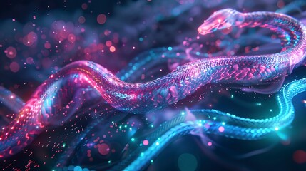 Poisonous snake, abstract neon background.