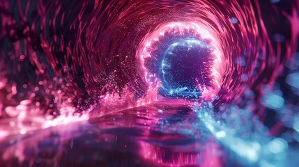 Dynamic light neon tunnel, abstract neon background.