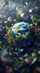  Earth globe in trash dump