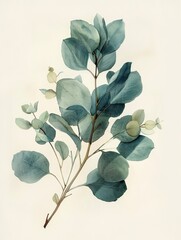 Vintage Botanical Eucalyptus Leaves Painting on White Background Generative AI