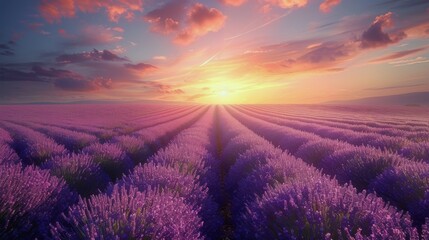 Sun Setting Over Lavender Field