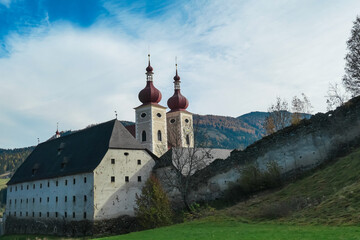Exterior view of Benedictine monastery Saint Lambrecht Abbey in nature reserve Grebenzen, Styria,...