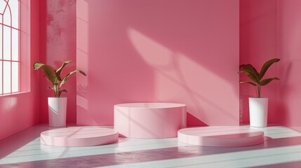 Pink Room With Arches and Stairs