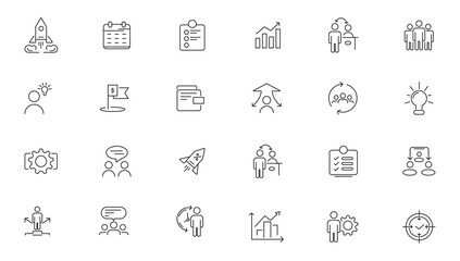 Business teamwork and management line icons collection. Line icons collection vector. Outline icon pack
