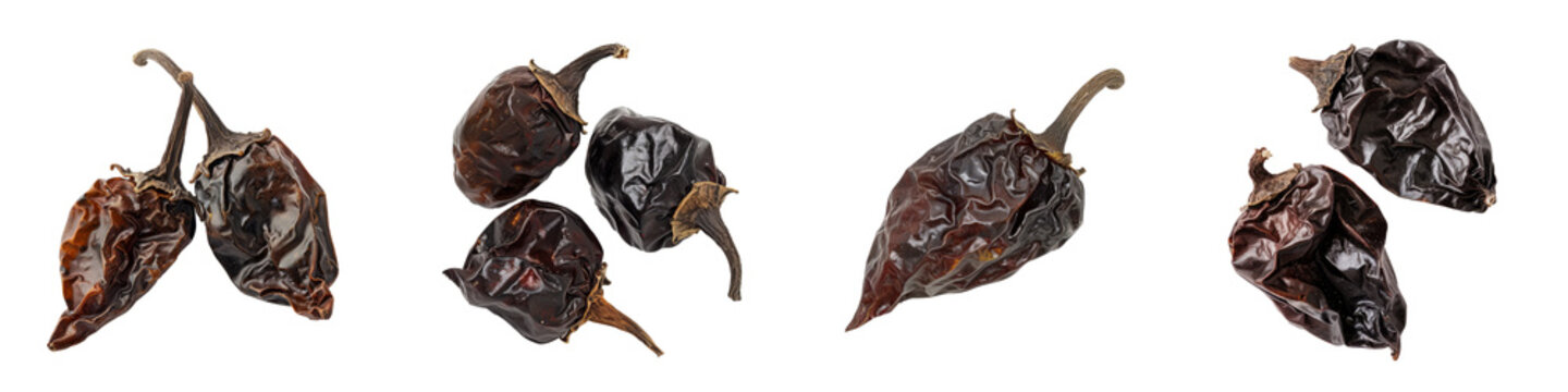 Collection of dried cascabel pepper cutout clipping path png isolated on white or transparent background