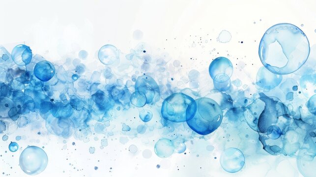 Light Blue Bubbles Watercolor on White Background Generative AI