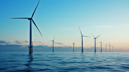 Fototapeta premium Offshore windpark background, renewable energy wallpaper, climate change