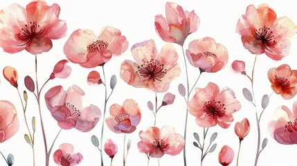 Light Pink Watercolor Floral Stickers on White Background Generative AI