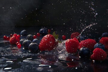 berries in water splash
