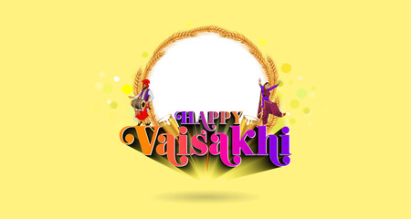 Happy Vaisakhi 3d vector illustration. Punjabi spring harvest festival template celebration background.