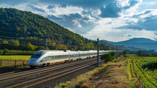 High-speed train passing through the countryside