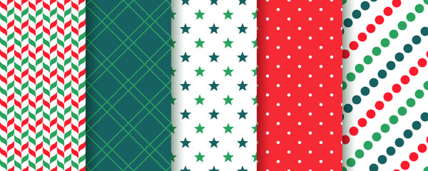 Christmas backgrounds. Red, green seamless patterns.